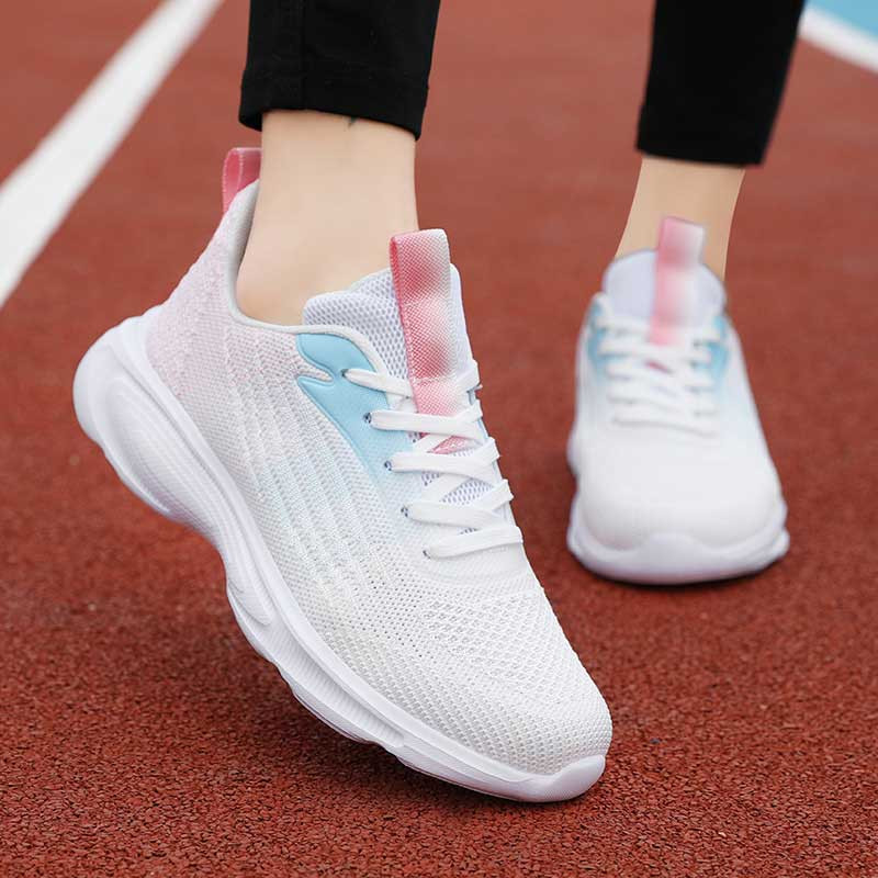 Women's beige pink flyknit stripe texture casual shoe sneaker 07